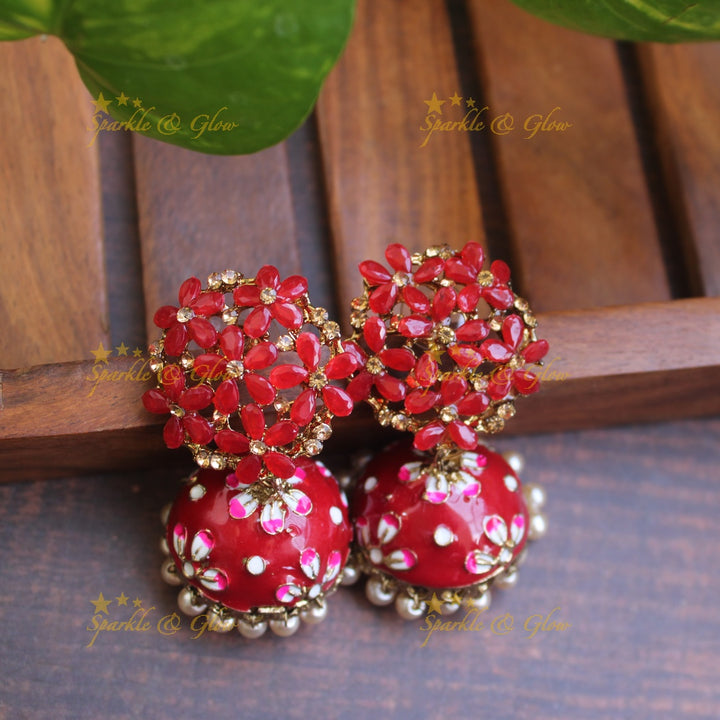 Meenakari stone floral  jhumukas