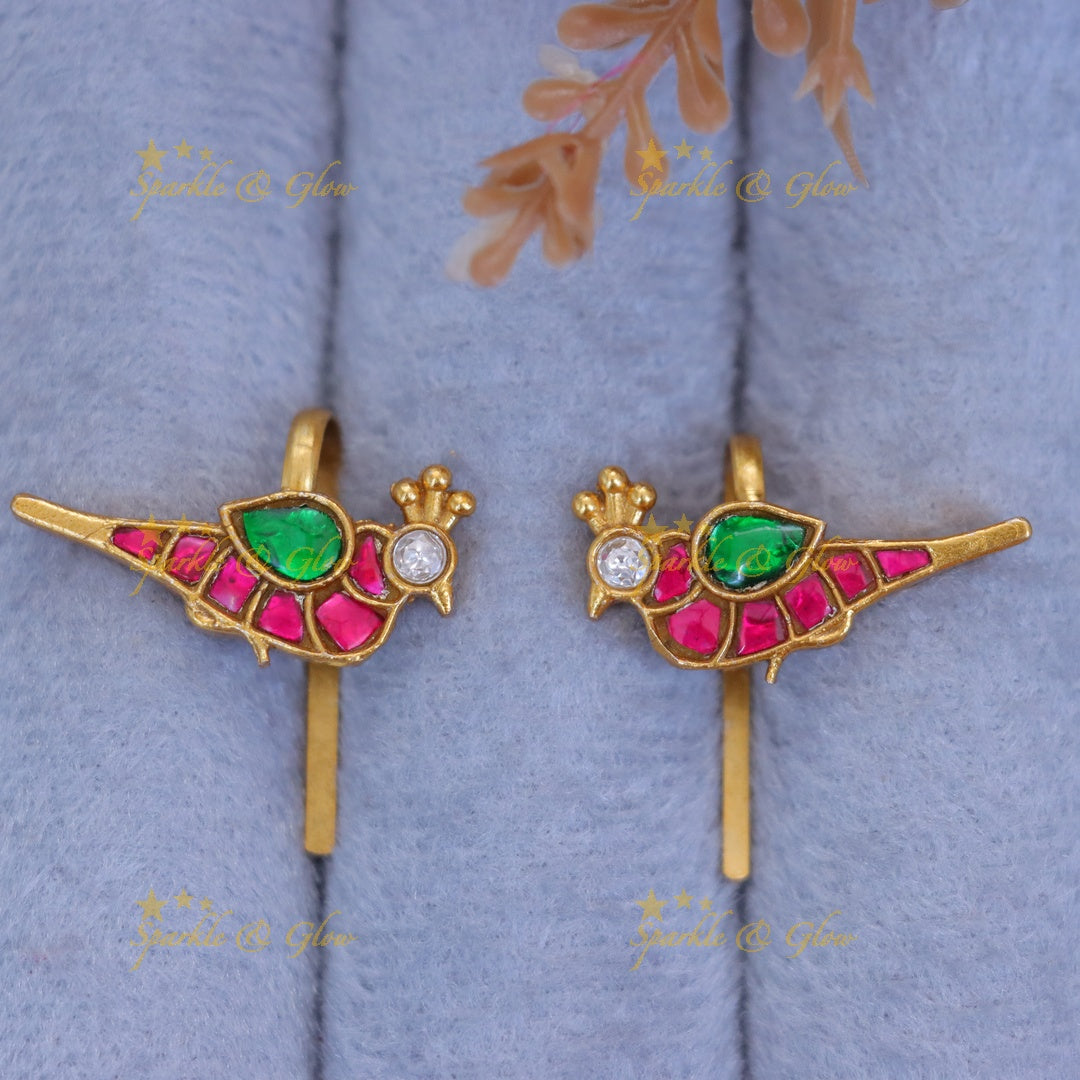 Colorful Pigeon Jadau Kundan Bugadi Earrings