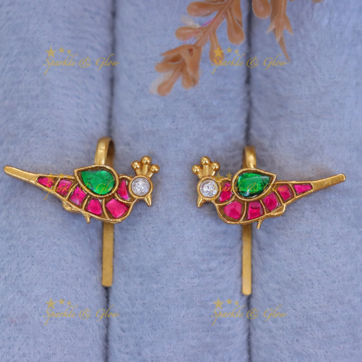 Colorful Pigeon Jadau Kundan Bugadi Earrings