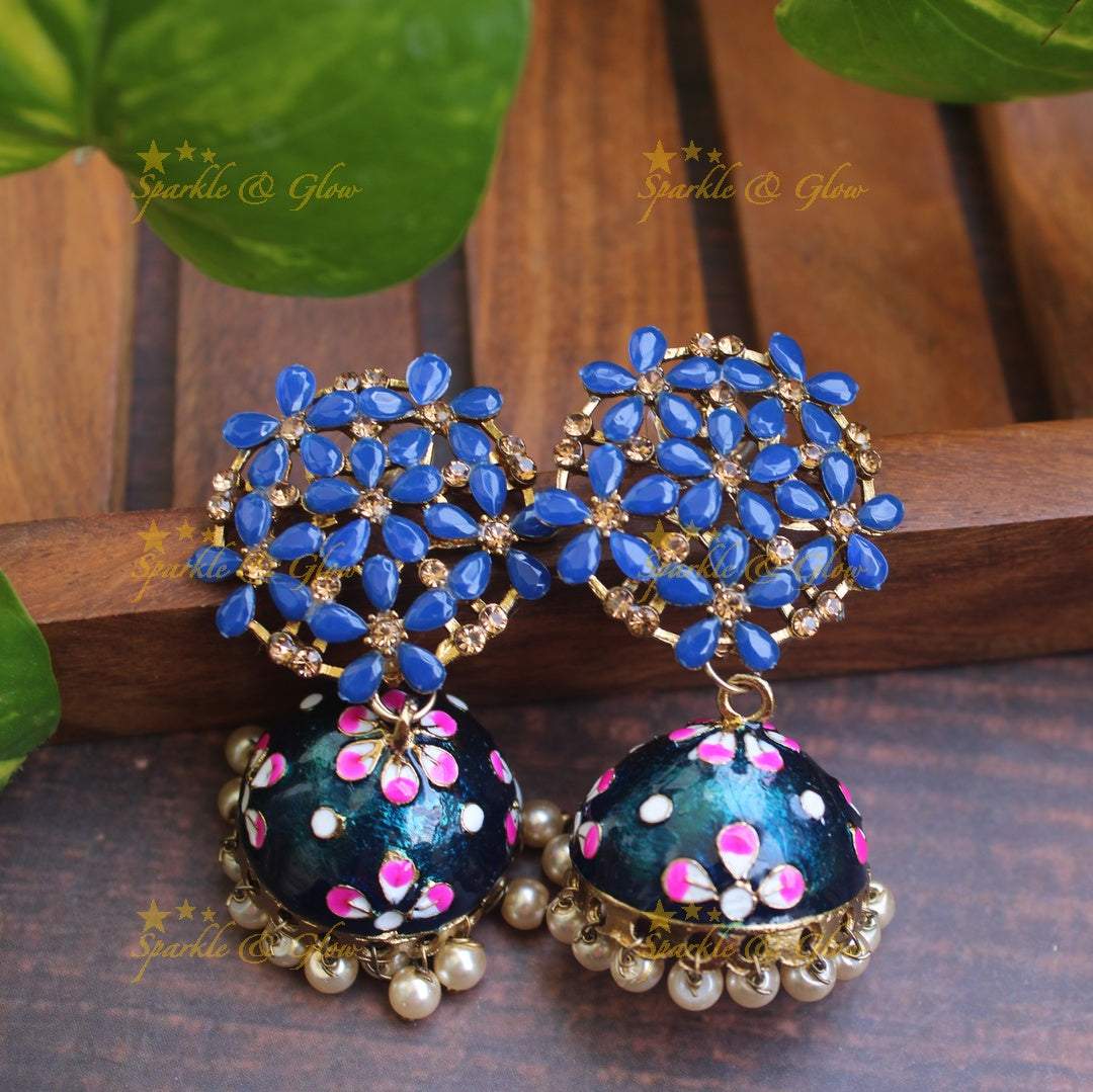 Meenakari stone floral  jhumukas