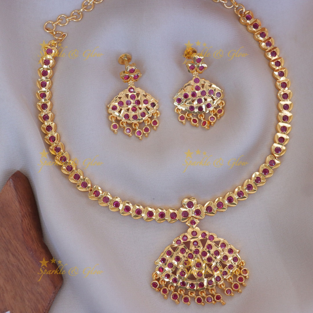 Elegant Panchaloham Necklace Set with Stones