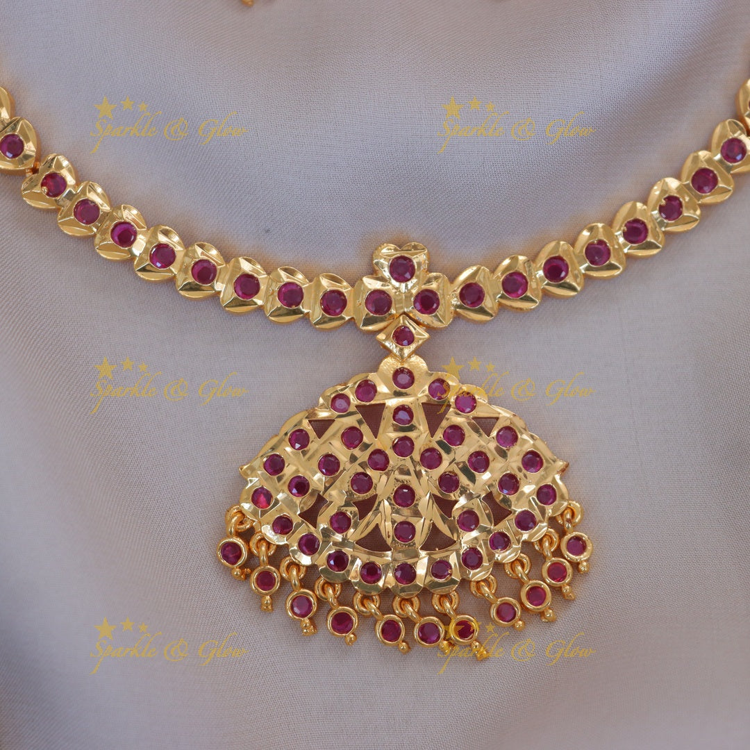 Elegant Panchaloham Necklace Set with Stones