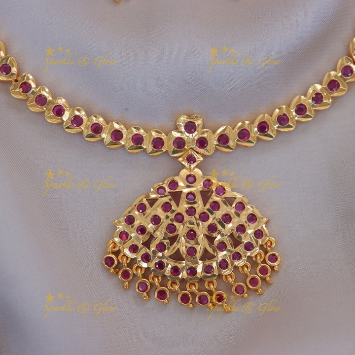 Elegant Panchaloham Necklace Set with Stones