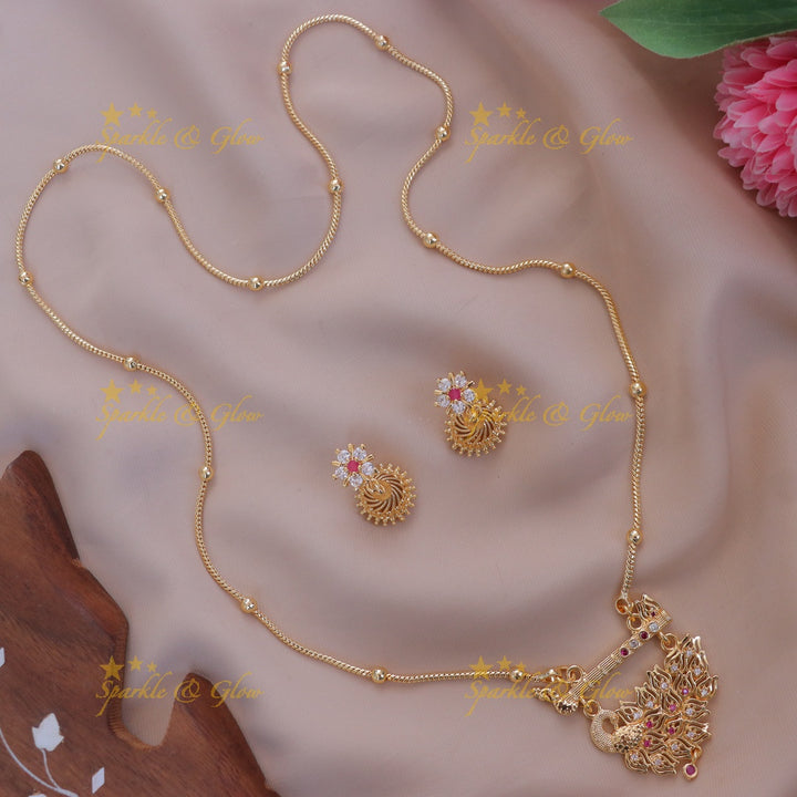 Beautiful gold beads peacock flute long necklace
