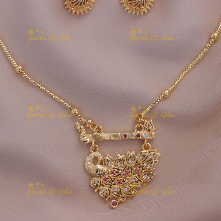 Beautiful gold beads peacock flute long necklace