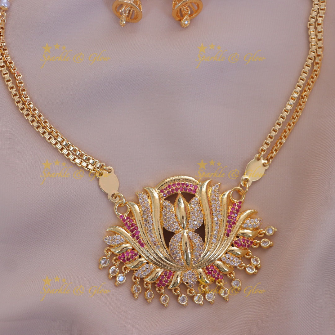 Exquisite Pearl Gold Alike Lotus Long Necklace Set