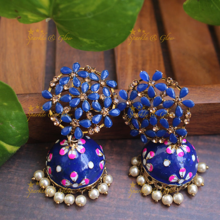 Meenakari stone floral  jhumukas