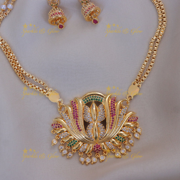 Pearl Gold Lotus Necklace Set - Festive Elegance