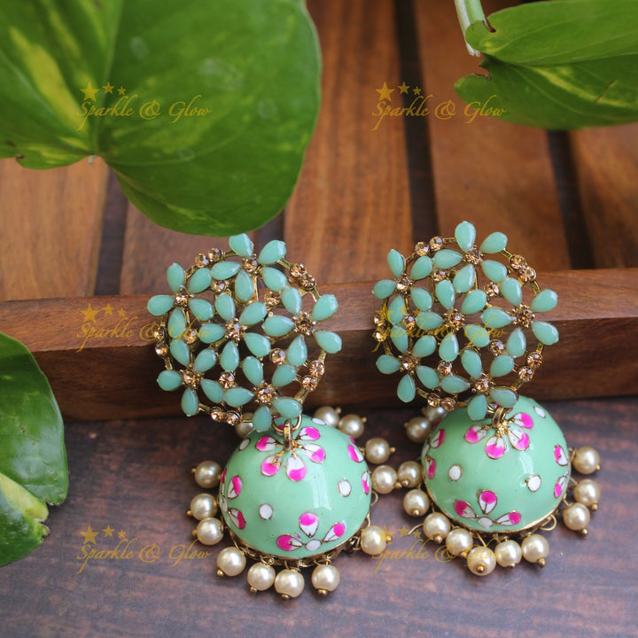 Meenakari stone floral  jhumukas