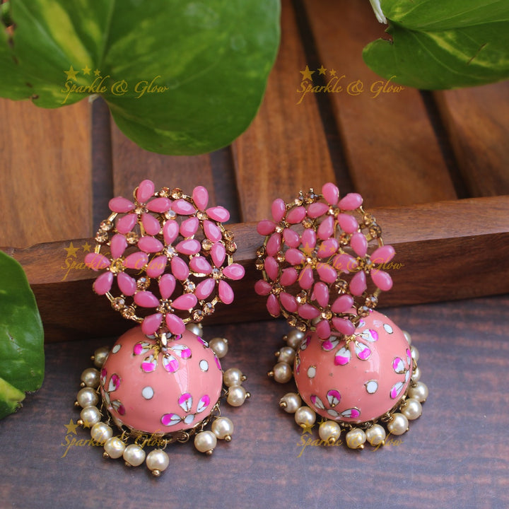 Meenakari stone floral  jhumukas