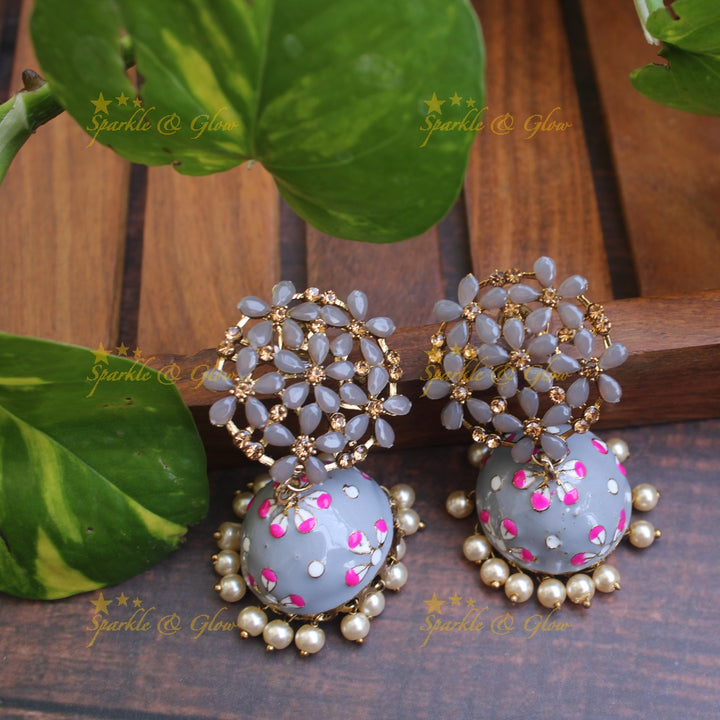 Meenakari stone floral  jhumukas