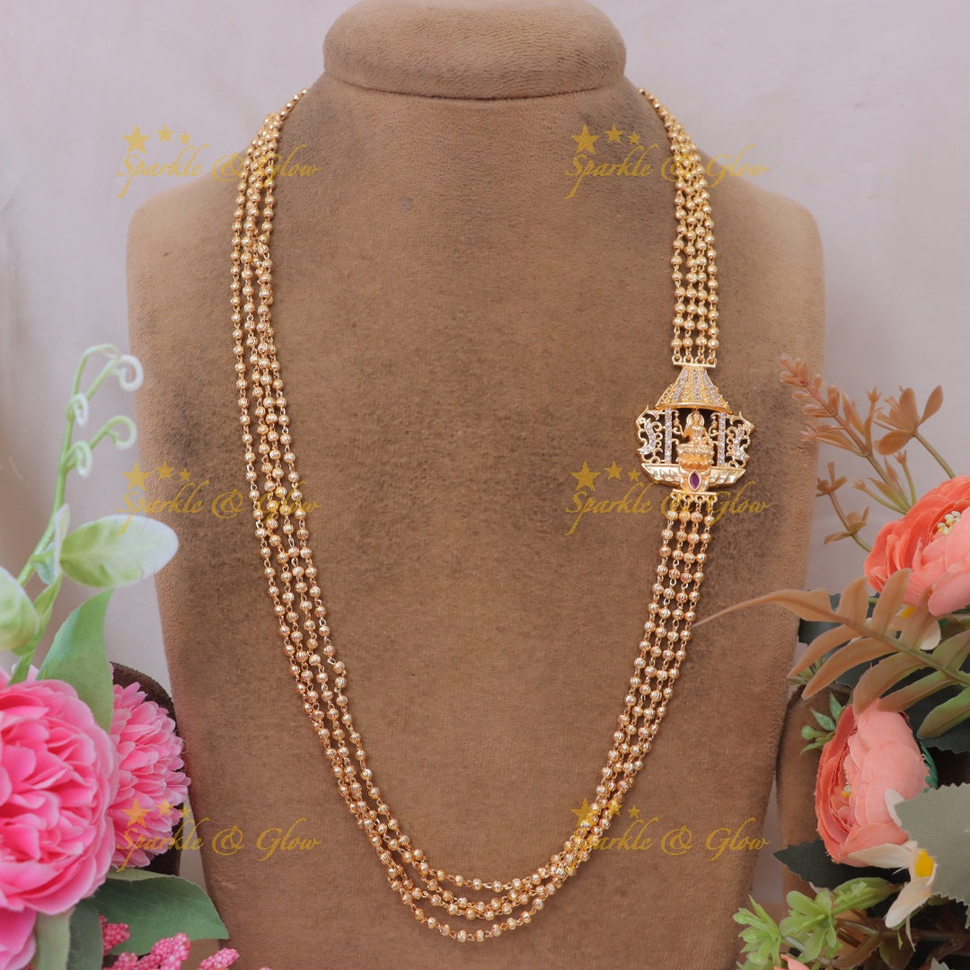 Elegant Gold Beads Lakshmi Necklace for Festivities