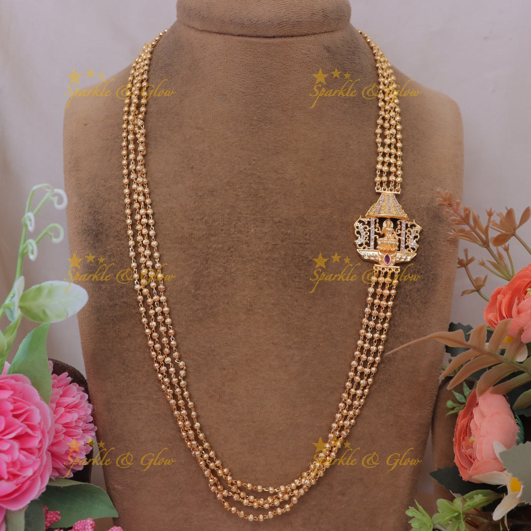 Elegant Gold Beads Lakshmi Necklace for Festivities