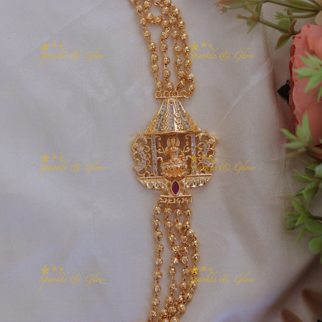 Elegant Gold Beads Lakshmi Necklace for Festivities