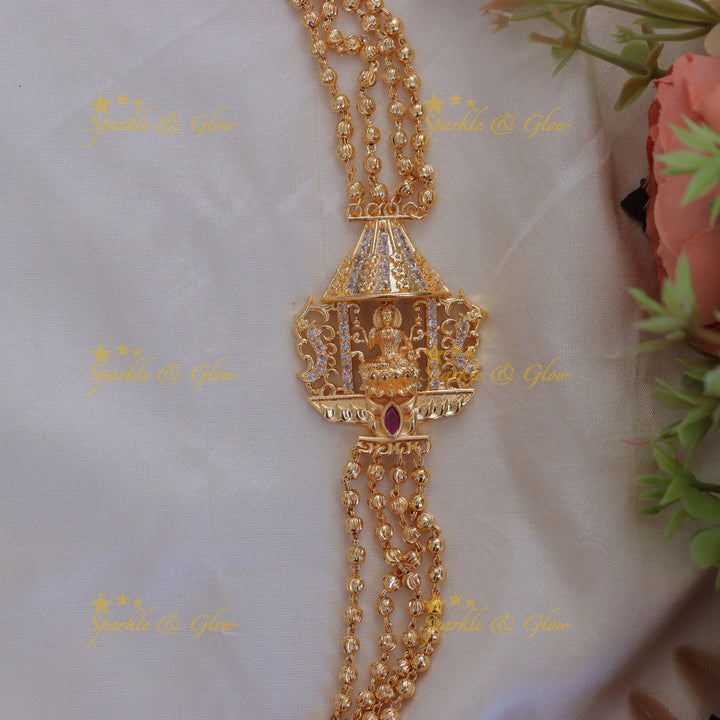 Elegant Gold Beads Lakshmi Necklace for Festivities