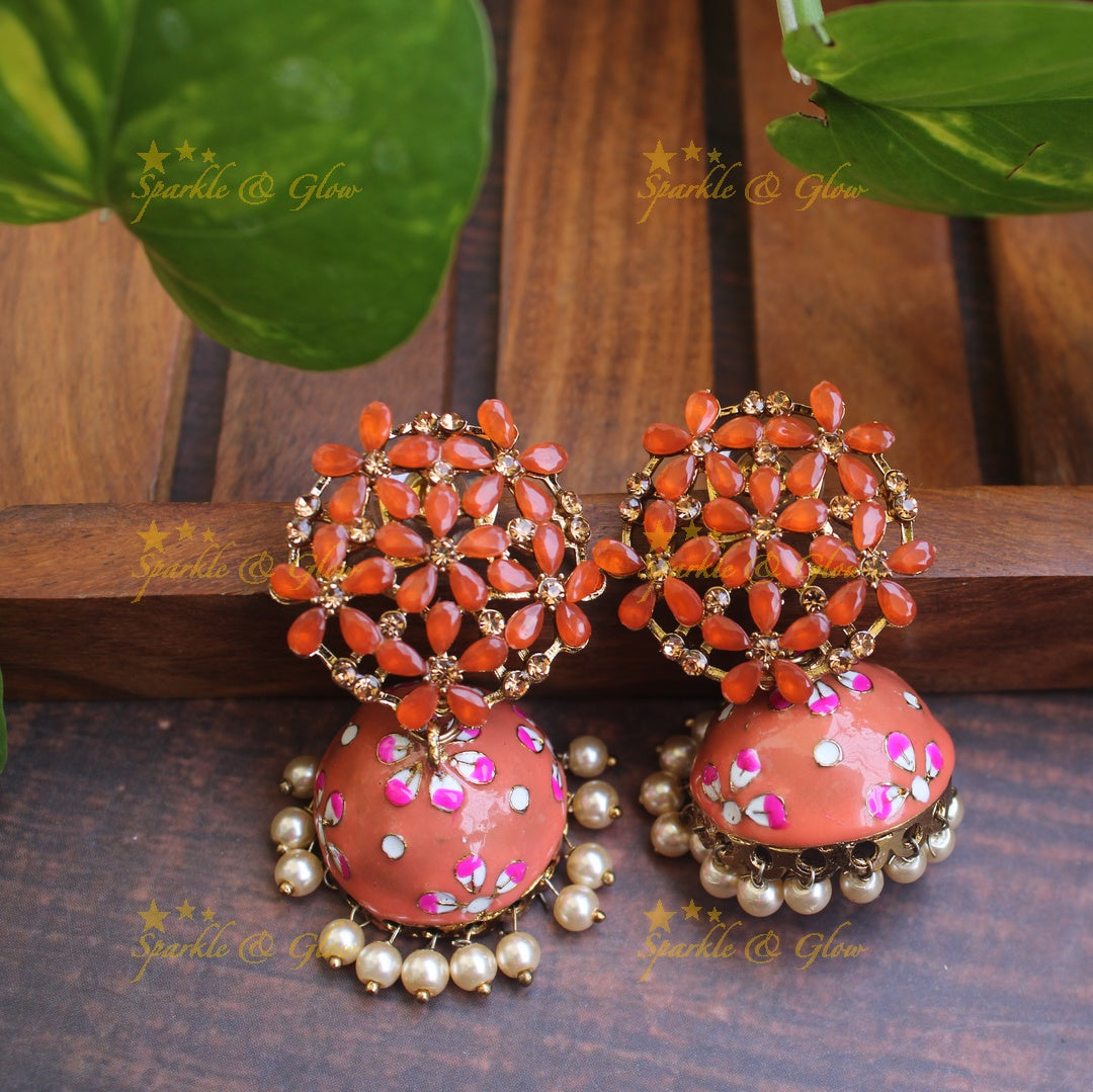 Meenakari stone floral  jhumukas