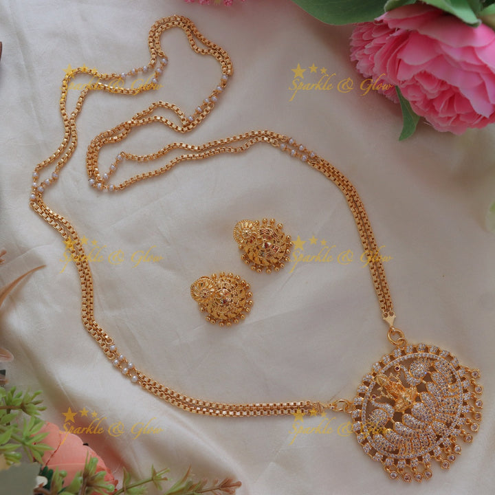 Exquisite Lakshmi Peacock Long Necklace – Regal Elegance