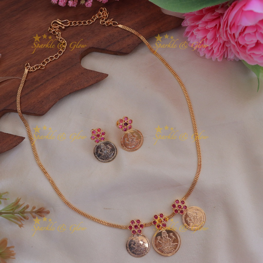 Radiant Floral Lakshmi Coin Necklace for Festivities