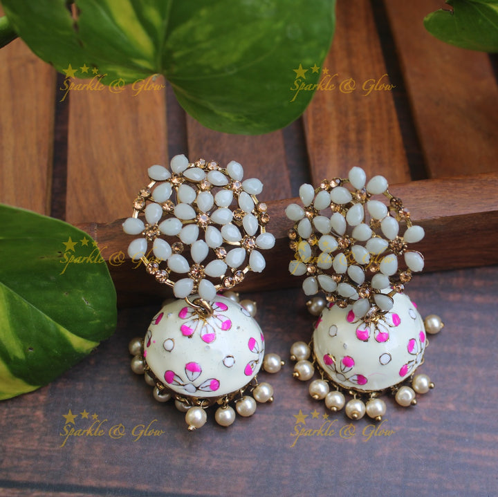Meenakari stone floral  jhumukas