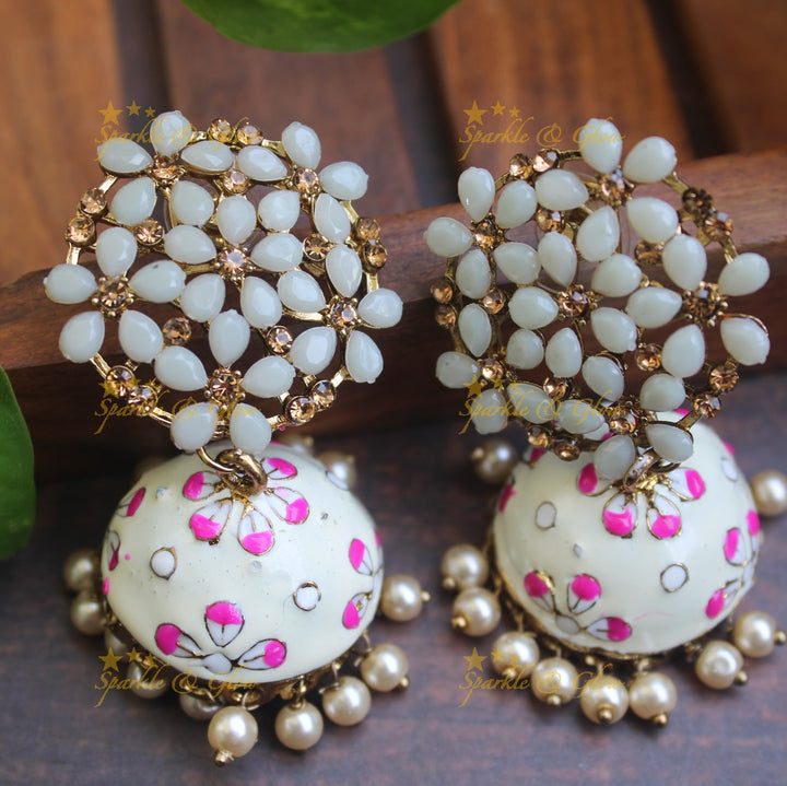 Meenakari stone floral  jhumukas