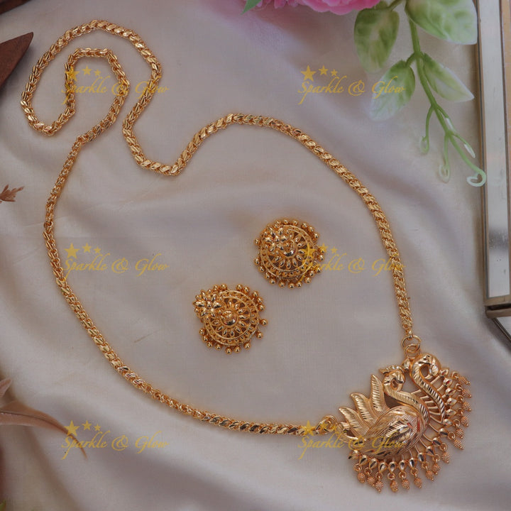 Radiant Gold Peacock Necklace Set for Festive Glamour