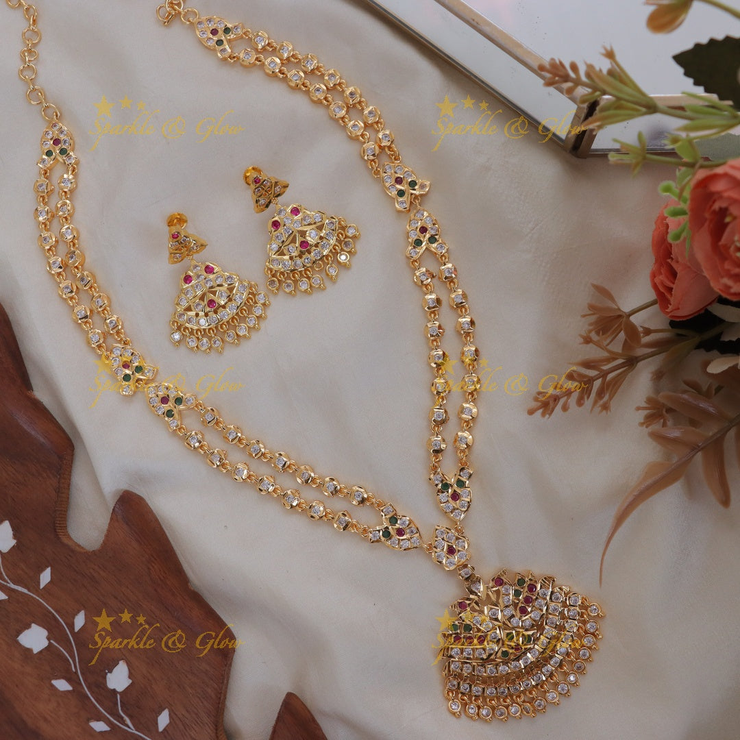 Elegant Gold Necklace Set with White Stones