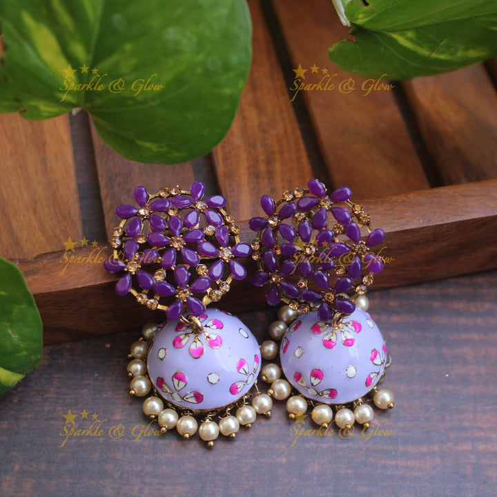 Meenakari stone floral  jhumukas