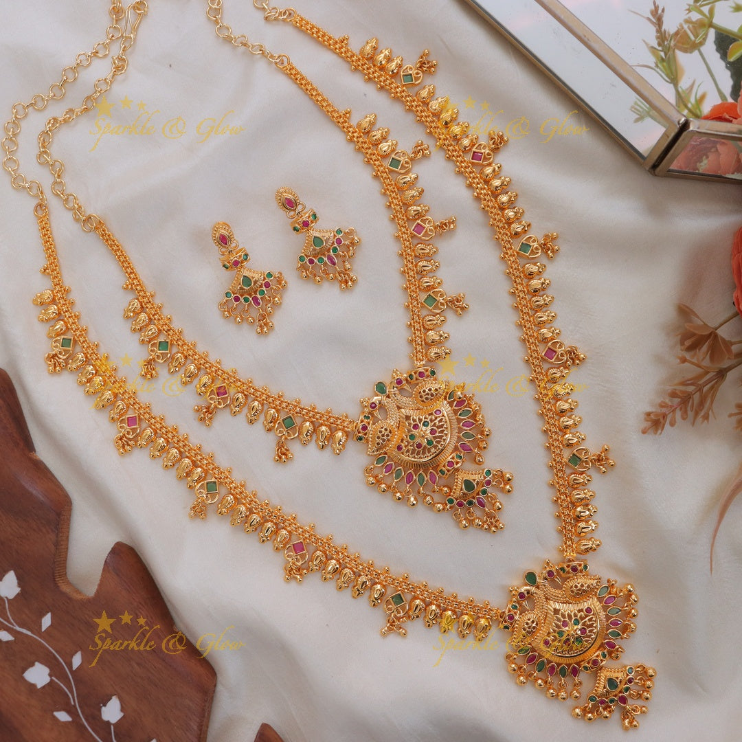 Elegant Gold Alike Peacock Necklace Set - Premium