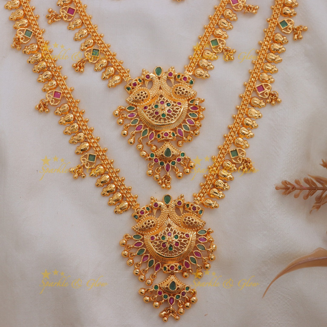 Elegant Gold Alike Peacock Necklace Set - Premium