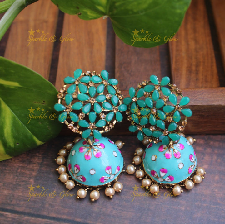 Meenakari stone floral  jhumukas