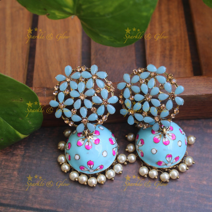 Meenakari stone floral  jhumukas