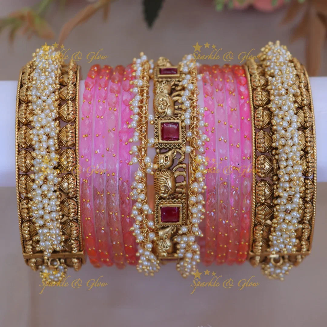 Elegant Pearl Temple Bangles for Bridal Elegance