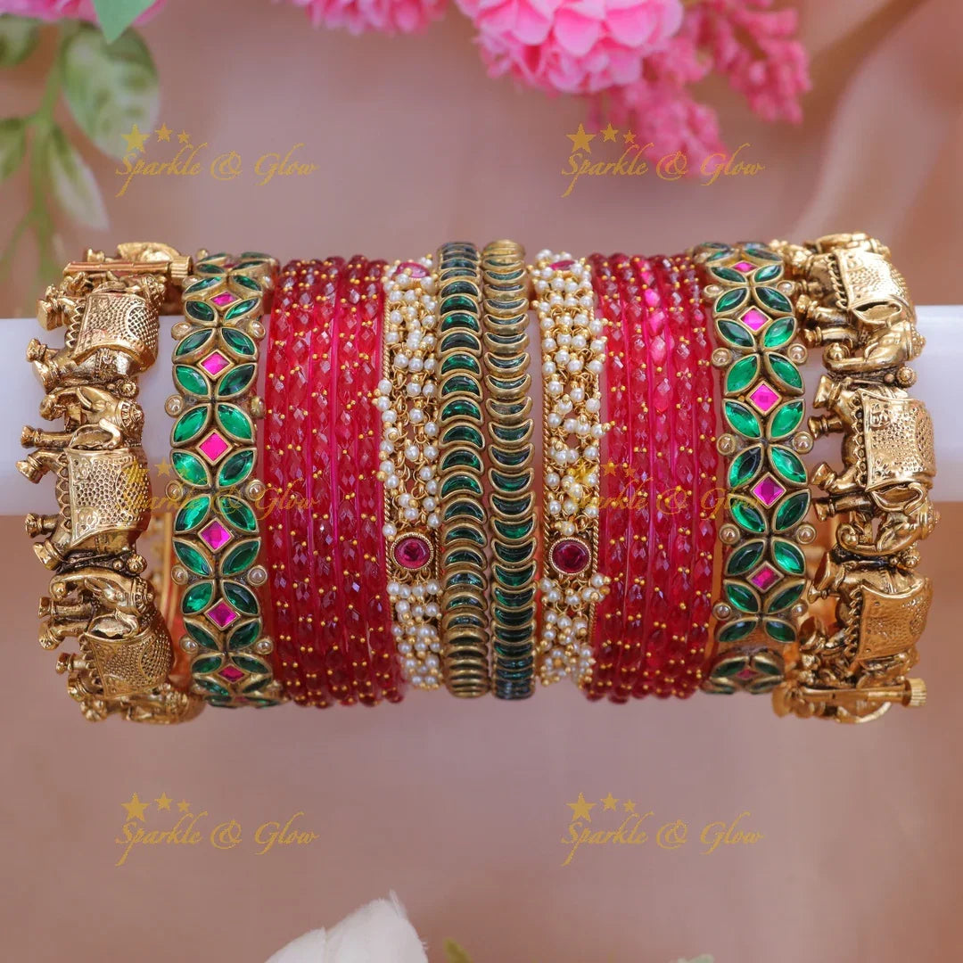 Elephant Bridal Bangles with Elegant Pearl Design