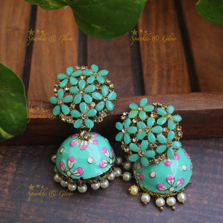 Meenakari stone floral  jhumukas