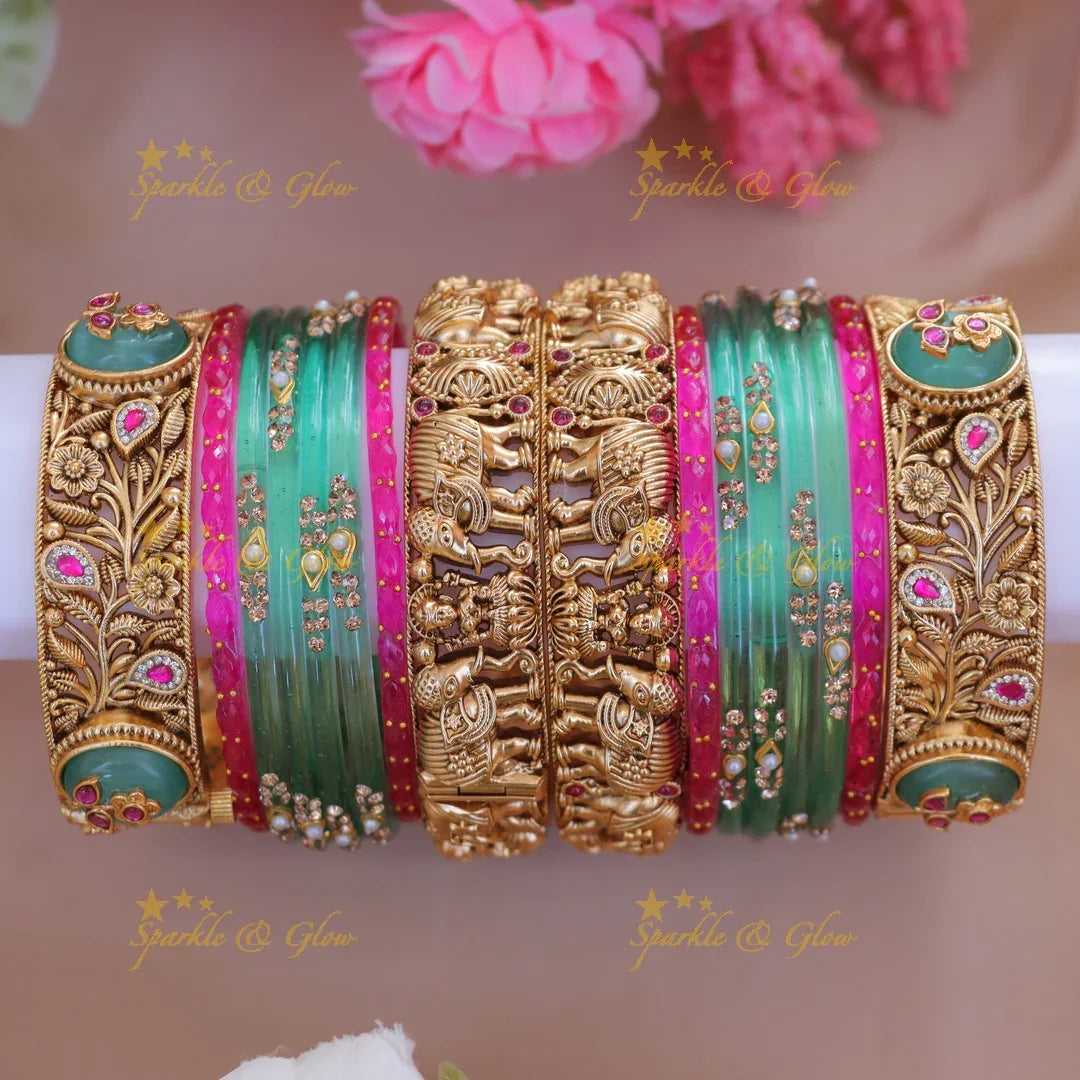 Exquisite Floral Kundan Bridal Bangle Set - Vibrant & Elegant