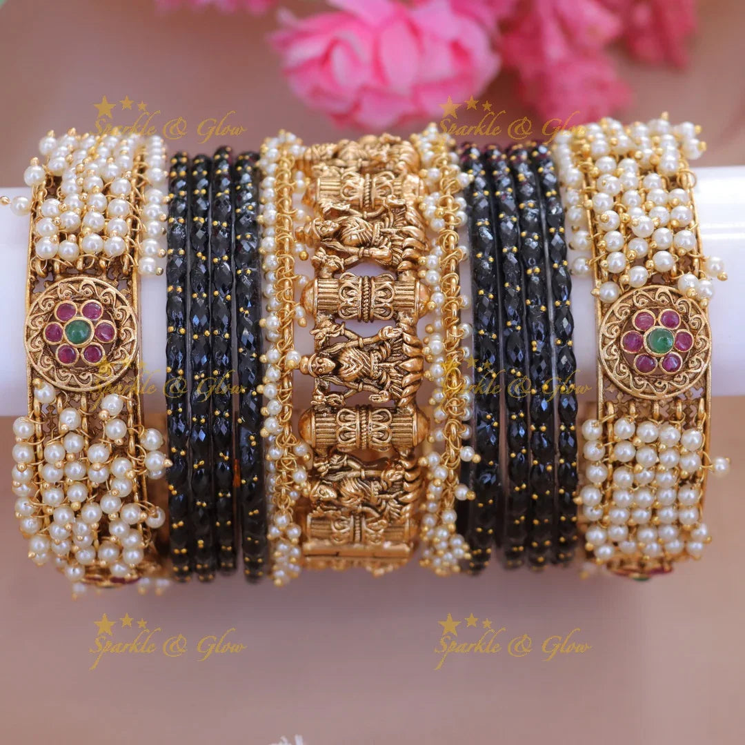 Elegant Bridal Pearl and Gold Bangle Set Online