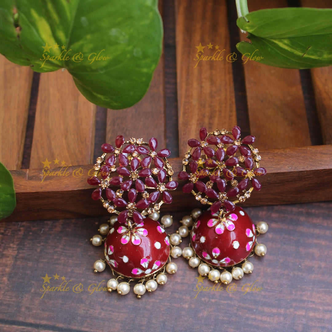 Meenakari stone floral  jhumukas