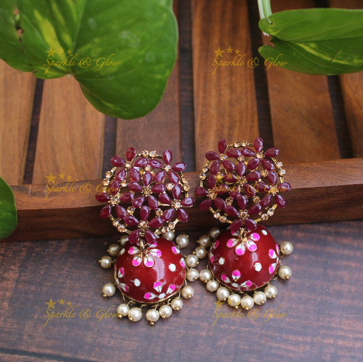 Meenakari stone floral  jhumukas
