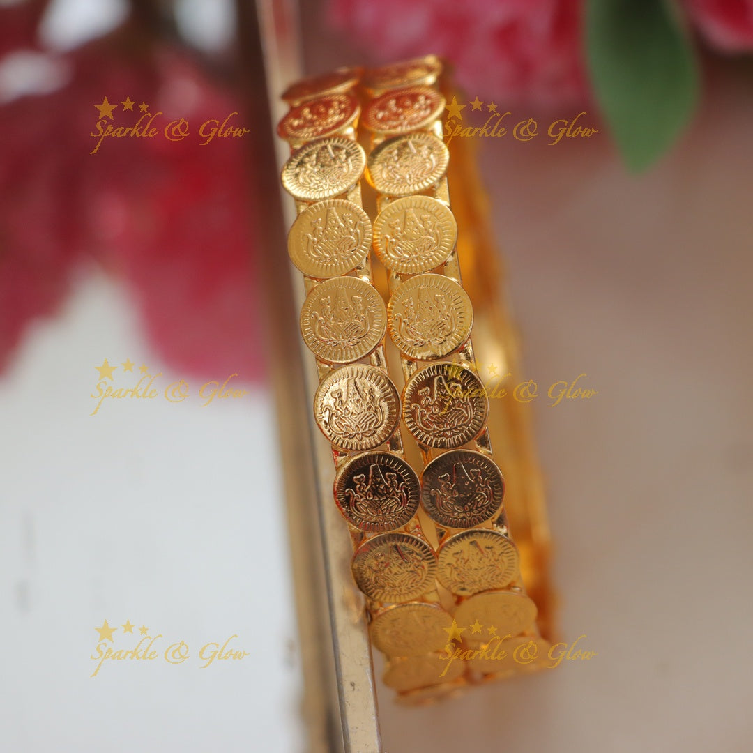 Exquisite Gold Plated Lakshmi Coin Bangles for Festive Celebrations