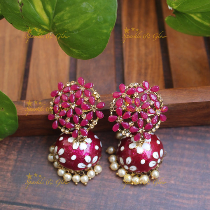 Meenakari stone floral  jhumukas