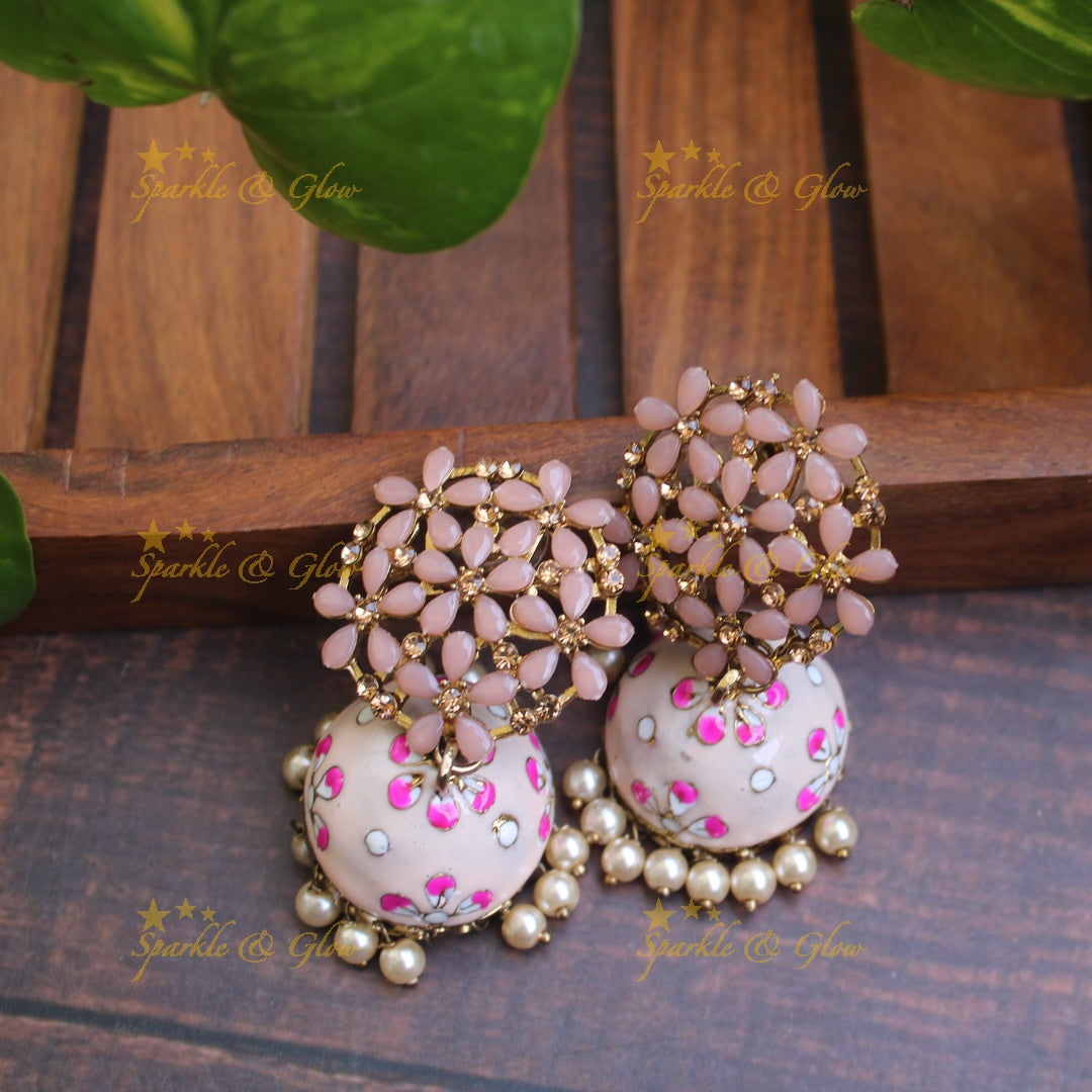 Meenakari stone floral  jhumukas