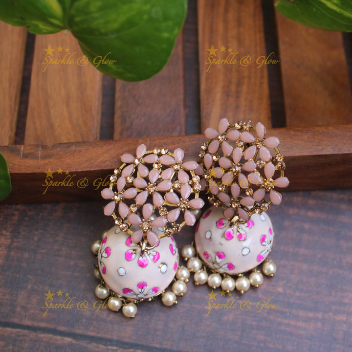 Meenakari stone floral  jhumukas
