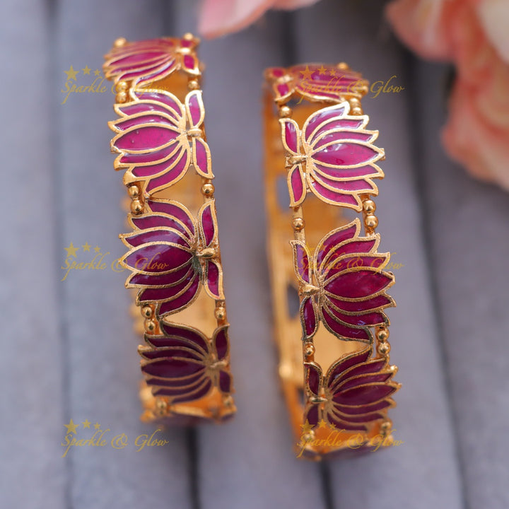 Exquisite Pink Lotus Bangles for Weddings & Festivals