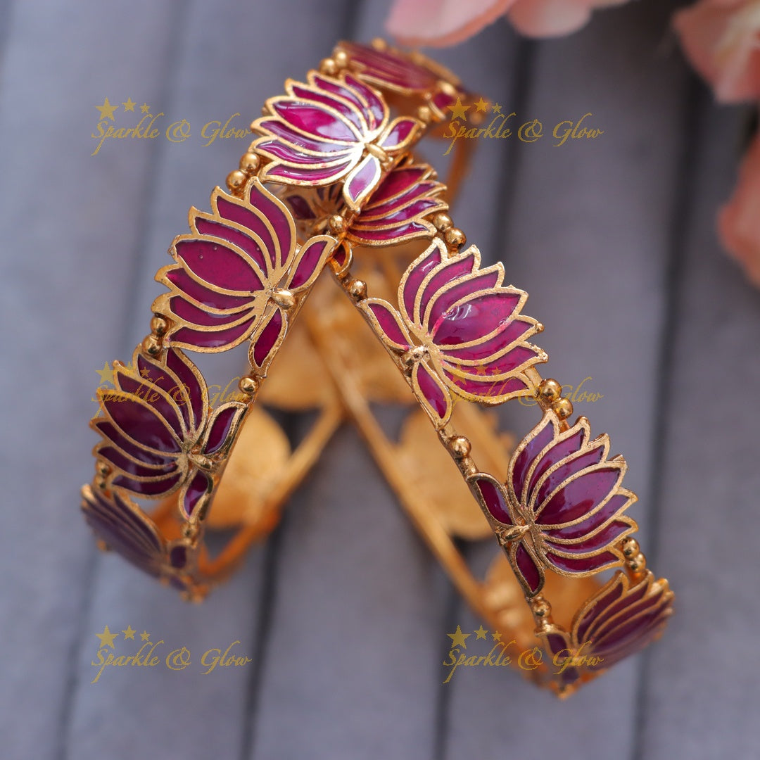 Exquisite Pink Lotus Bangles for Weddings & Festivals