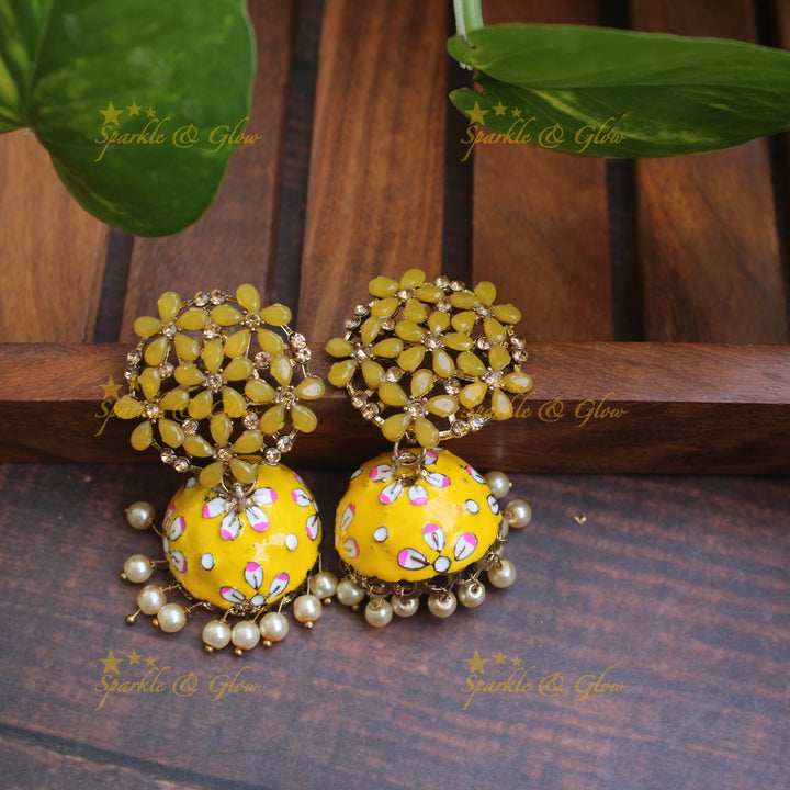 Meenakari stone floral  jhumukas