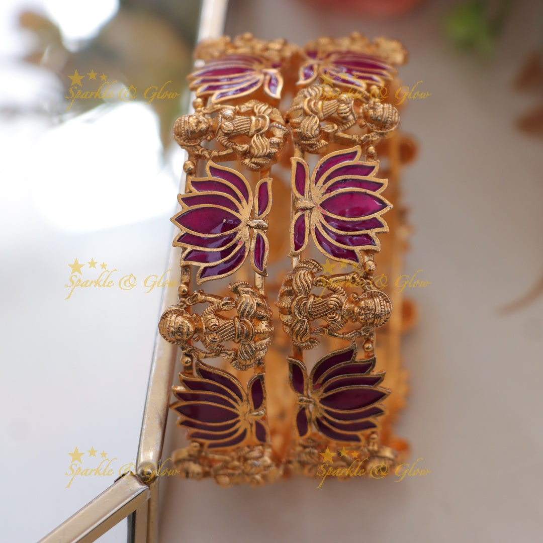 Elegant Lakshmi Lotus Bangles - Premium Temple Jewellery