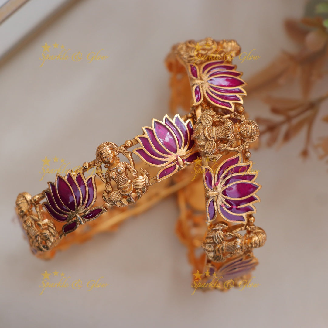 Elegant Lakshmi Lotus Bangles - Premium Temple Jewellery