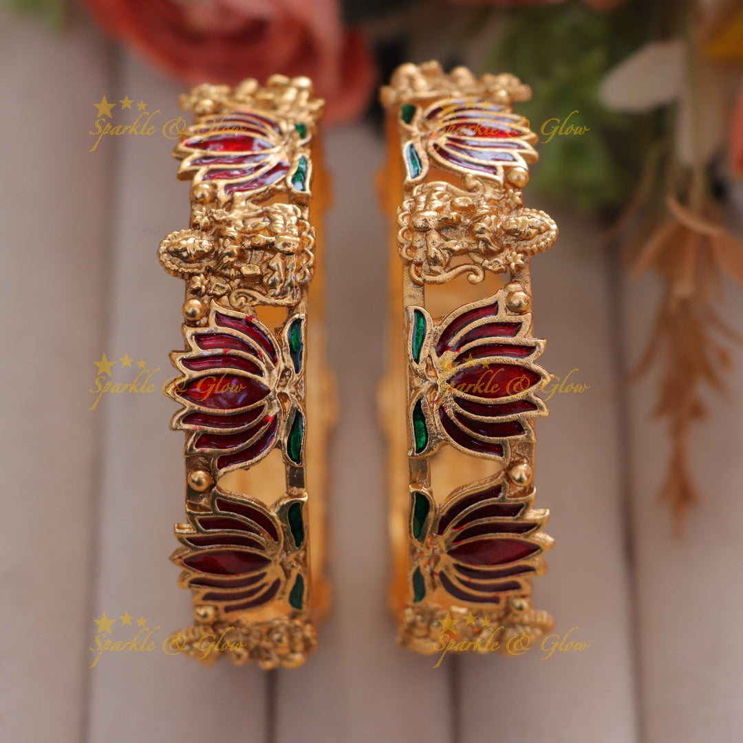 Exquisite Red Green Temple Bangles for Festive Flair