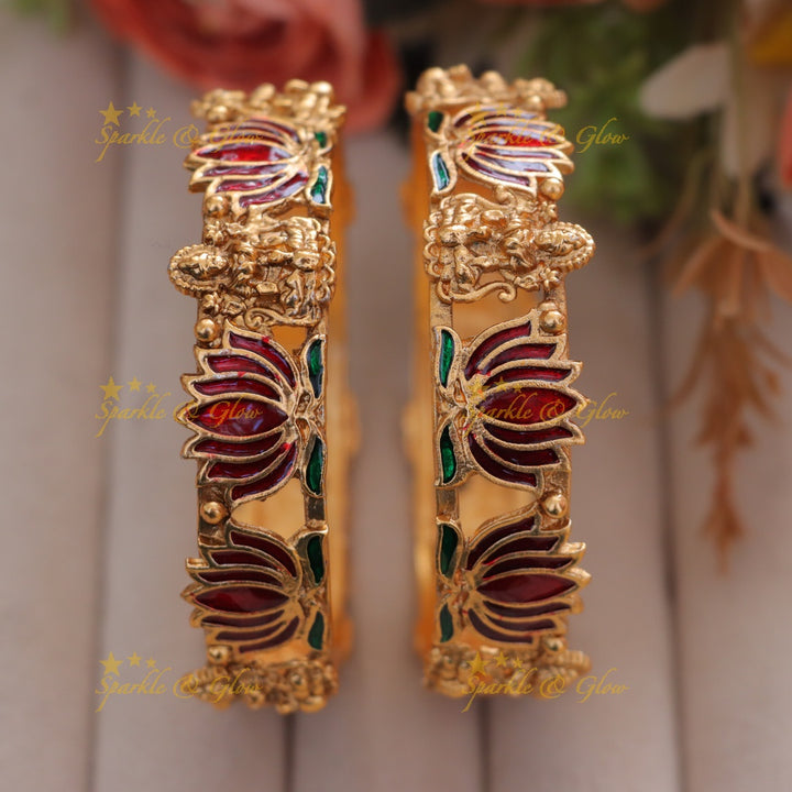 Exquisite Red Green Temple Bangles for Festive Flair