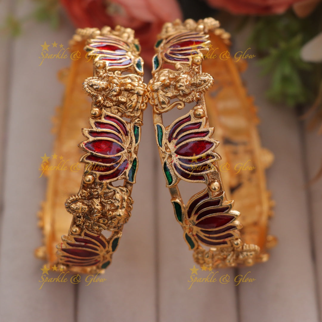 Exquisite Red Green Temple Bangles for Festive Flair